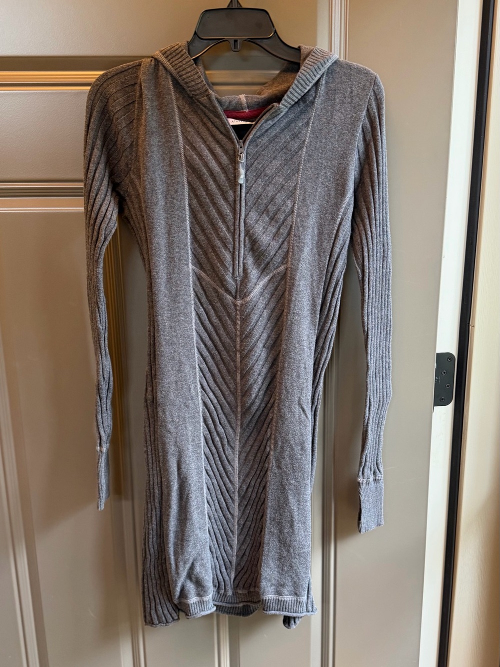 Athleta Gray Hooded Zip-Front Women’s Sweater Dress, Size L